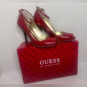 Sexy GUESS ankle strap RED patent heels